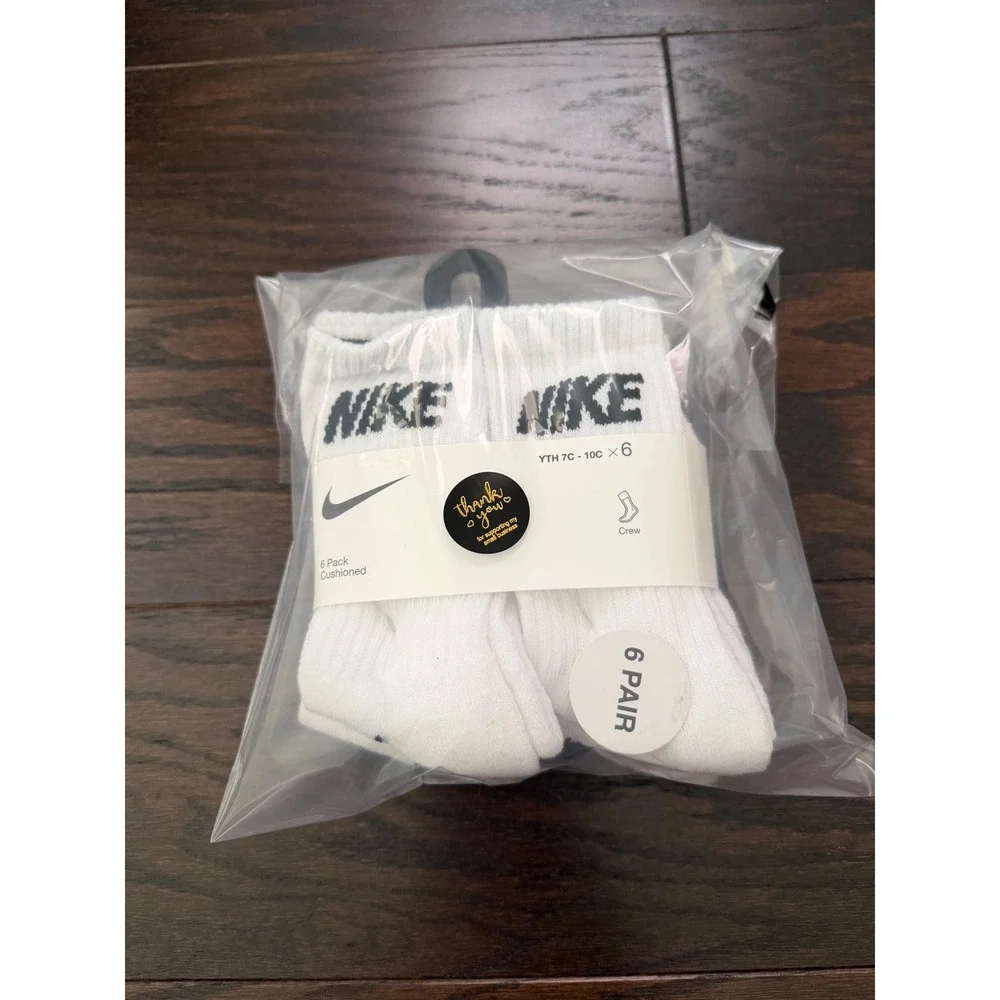 Nike Kids Everyday Cushioned Crew Socks 6 Pack White Black XXS 7C-10C BN0509-F00